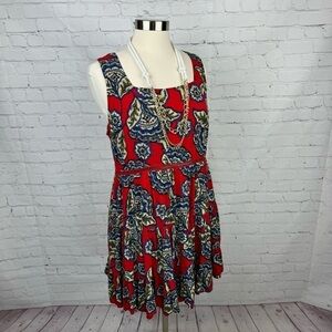 Maurices Dress Red Floral Skater Lined Crinkle Fabric Tie Back Sleeveless Large